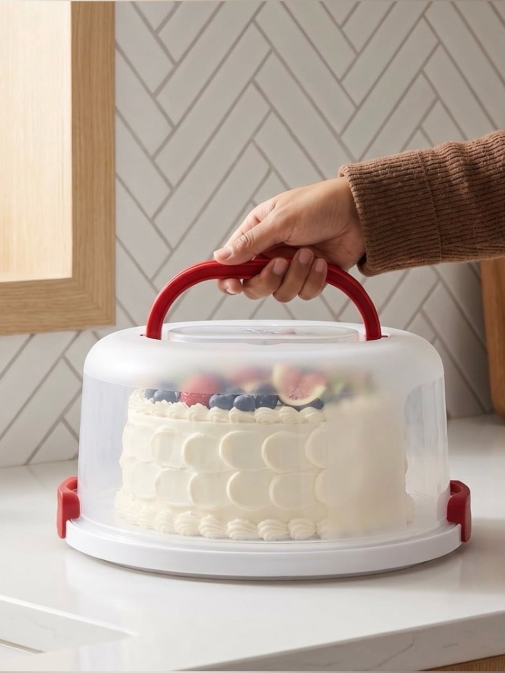 CWC Round Cupcake & Cake Carrier with Secure Locking Lid and Handle TRAVEL BOX